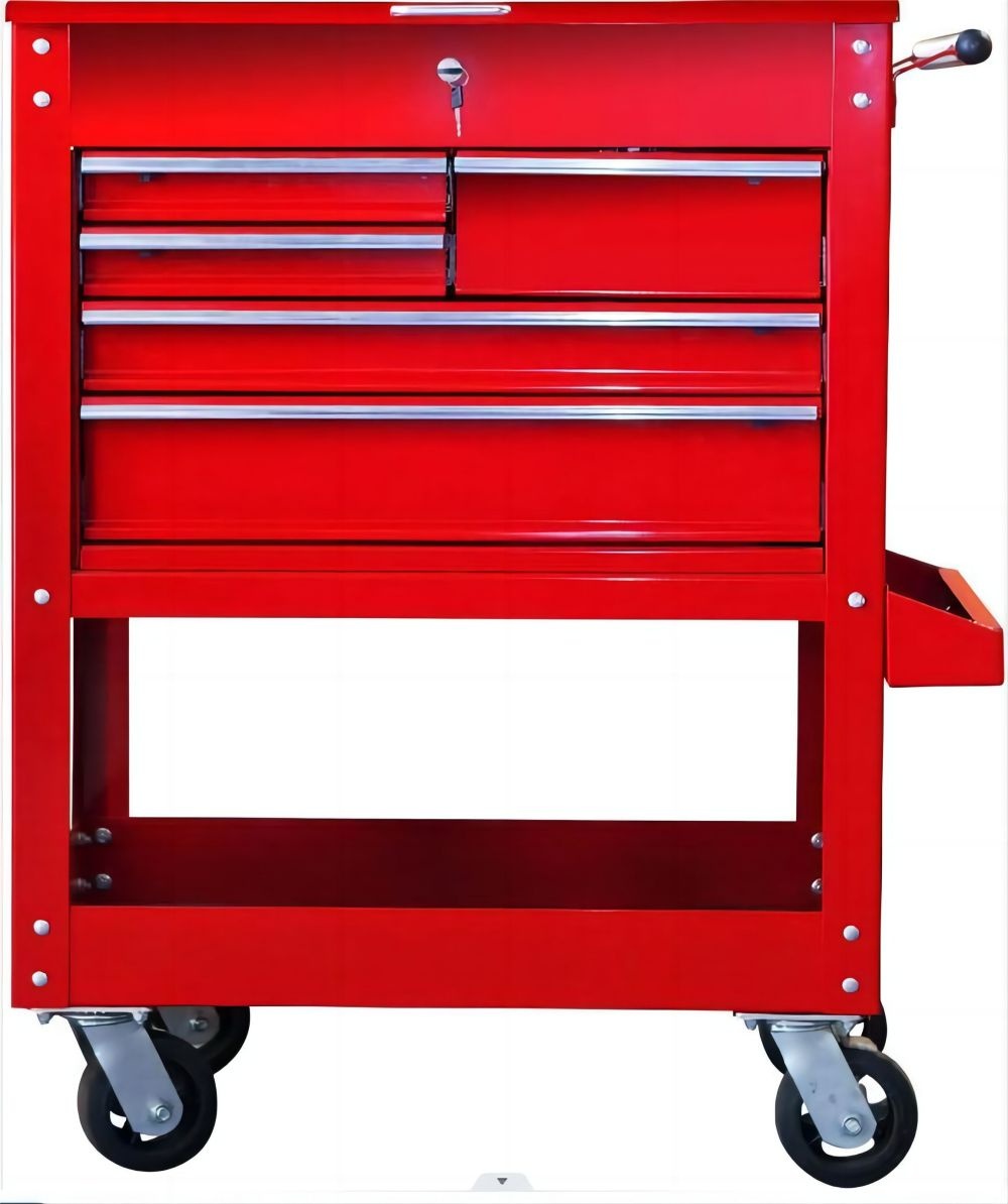 Heavy Duty Steel Rolling Tool Storage Cart with Top Cabinet and 5 Drawers