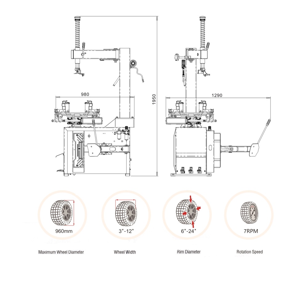 Motorcycle Tire Changer for 6" to 24" Tyres