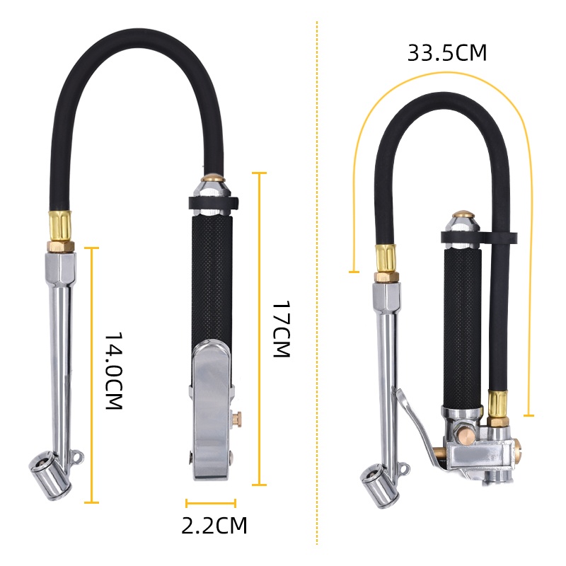 Heavy Duty Tire Inflator Air Pressure Gauge with Rubber Hose