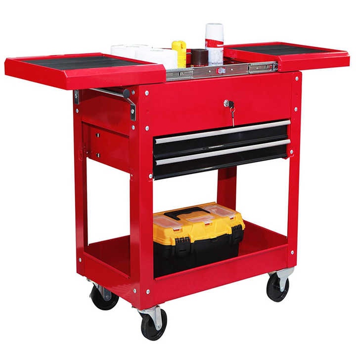 Tool Cart With 2 Trays and 2 Drawers Rolling Utility Cart