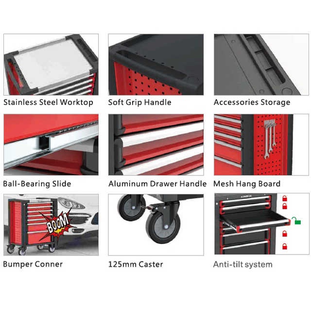 7-Drawer Tool Trolley With Stainless steel worktop