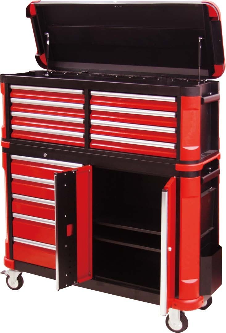 Metal tool cabinet set with drawers and side tray for workshop box