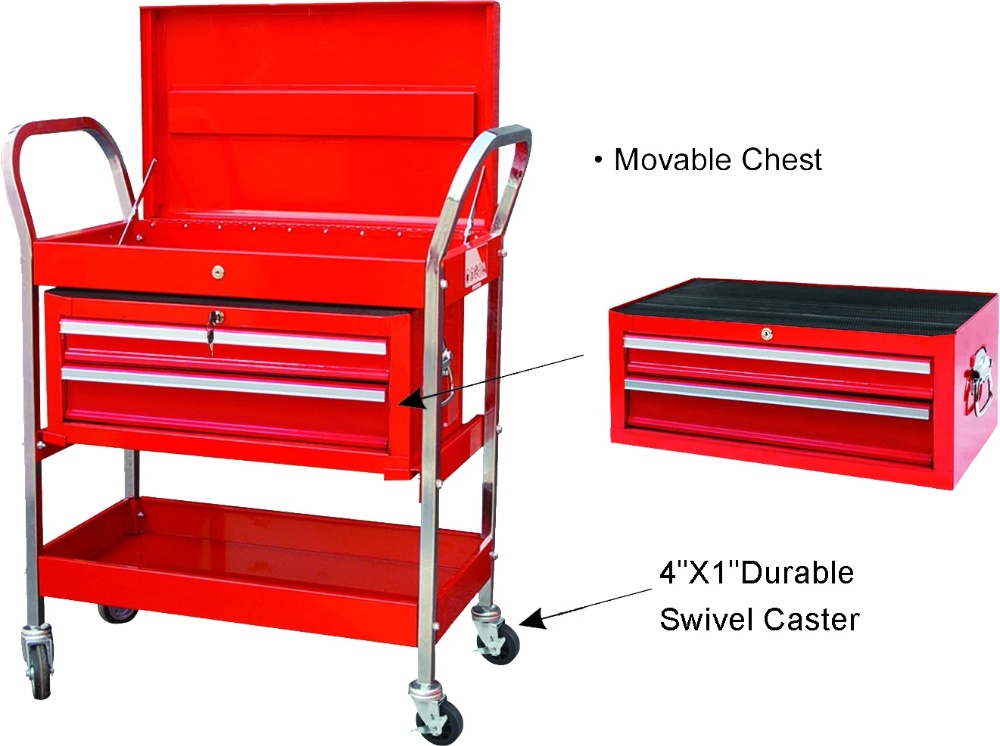 2 Shelf Service Cart With Locking Lid And 2-drawer Chest