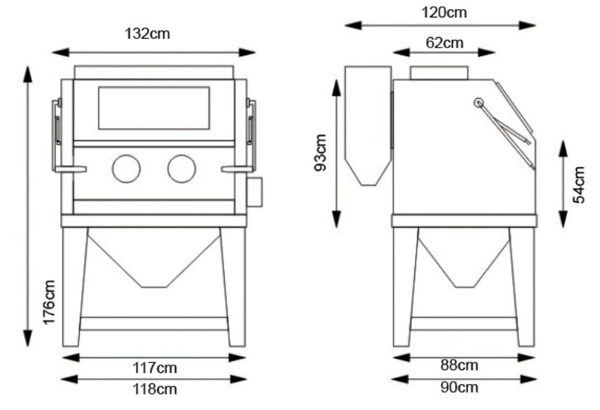 990L Cabinet Sandblaster Industrial-quality Pistol-grip Blassting Gun-foot-pedal Operated