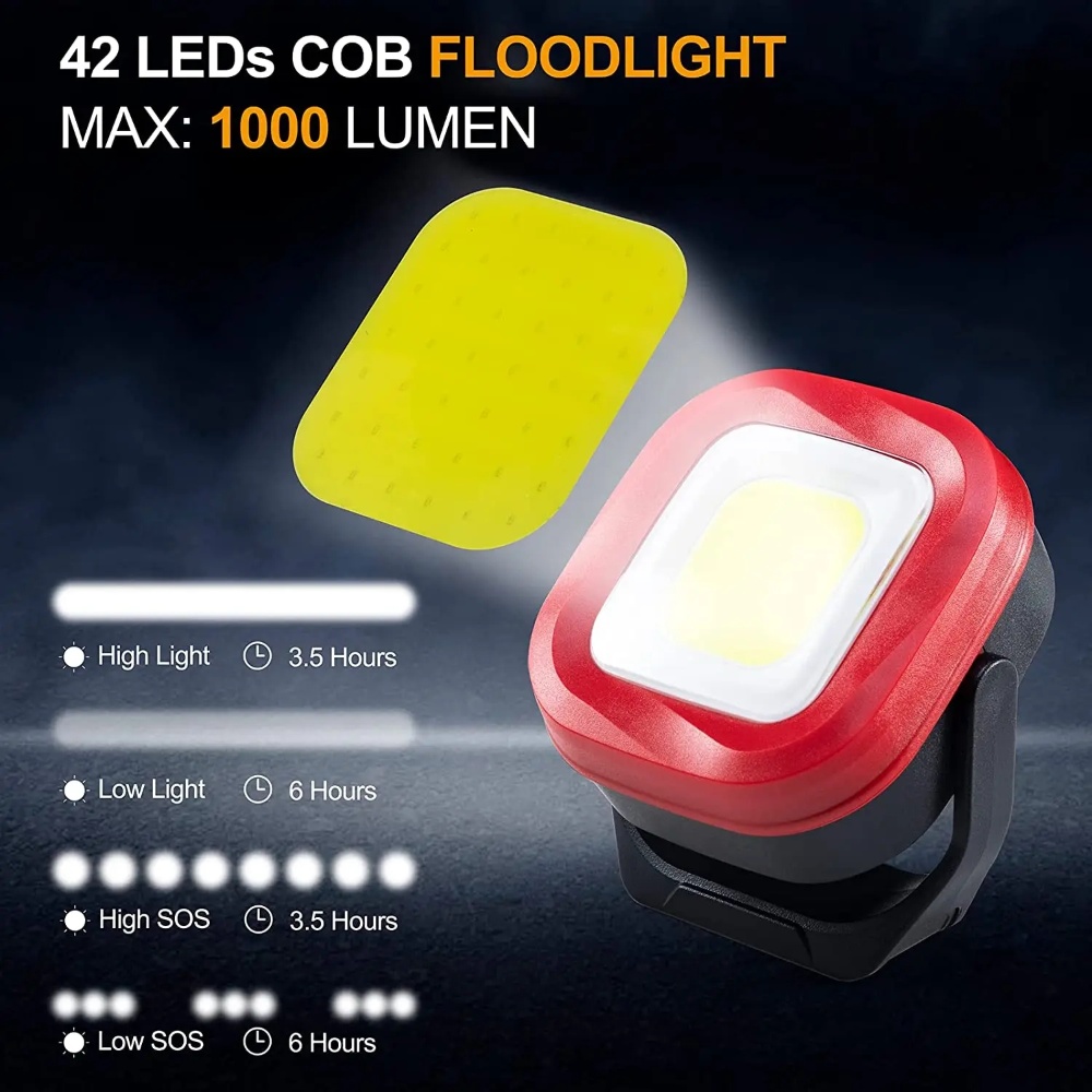 8W COB Magnetic Rechargeable 1000 Lumens Work Lights for Car Repair Emergency LED Work Light