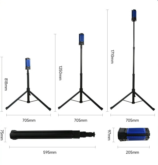 Portable 3-head LED Inspection Work lamp Rechargeable 7000lumen magnetic Tripod LED Work Light with Collapsible stand