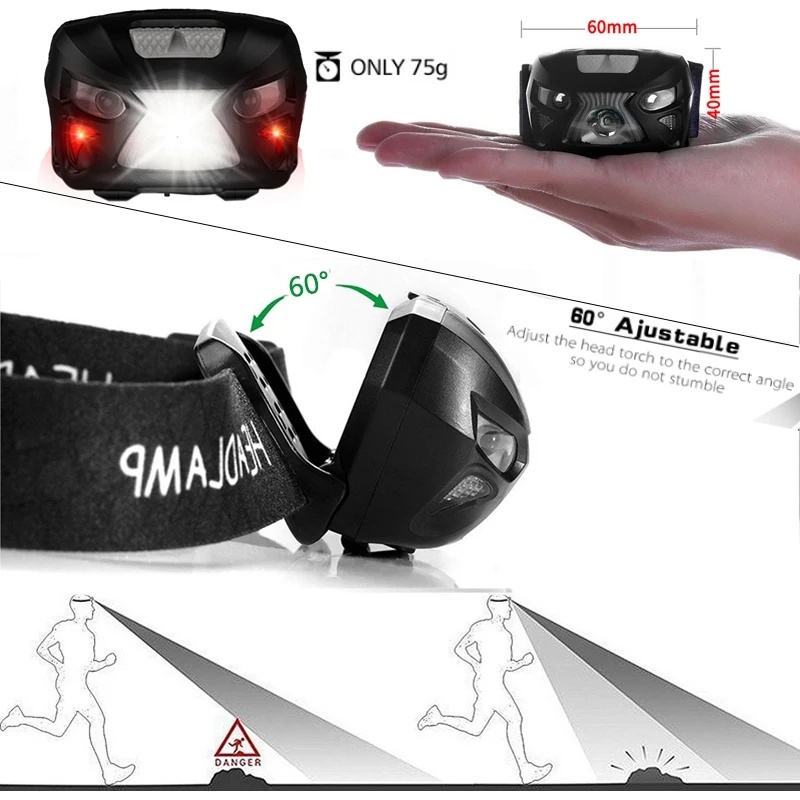 Rechargeable Headlamp Body Motion Sensor Head Lamp Head Flashlight Camping Light With Built-in Battery