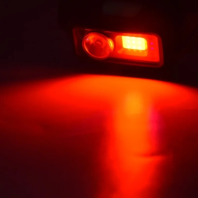 Rechargeable COB LED Motion Sensor Headlamp With Red Warning Light