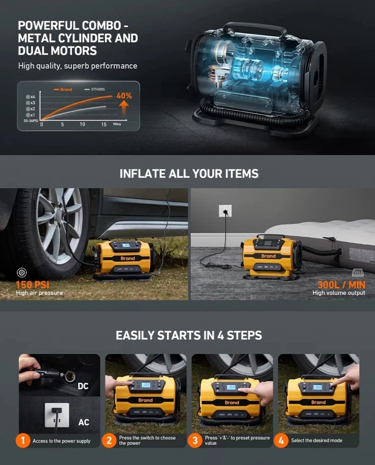 AC/DC Portable Car Tire Inflator Air Compressor