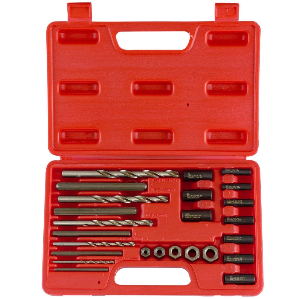 25PC Screw Extractor/Drill & Guide Set Extracts screws and bolts