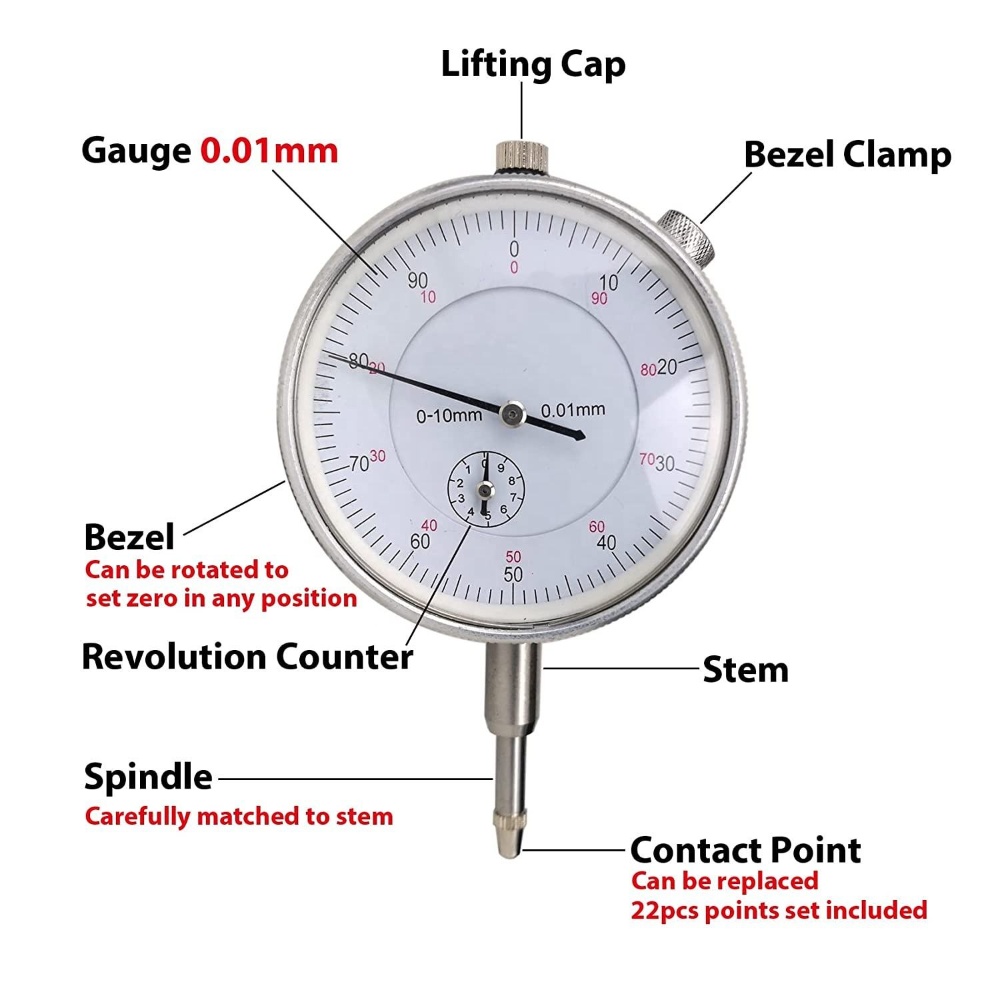 1" Dial Indicator and Magnetic Base Stand Tool Mic Indicator Gauge Set