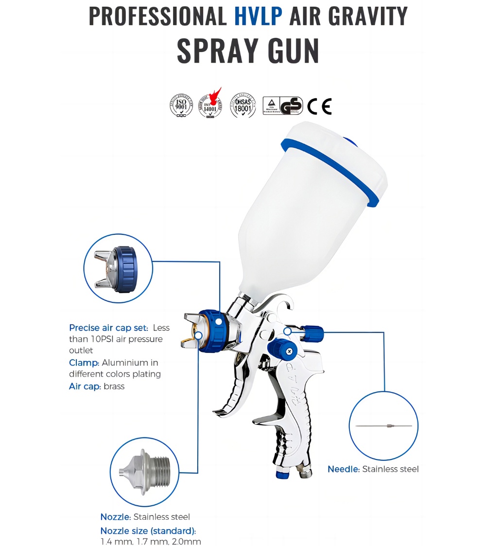 1.4/1.7/2.0mm 600ML Gravity H.V.L.P Pneumatic Paint Air Spray Gun