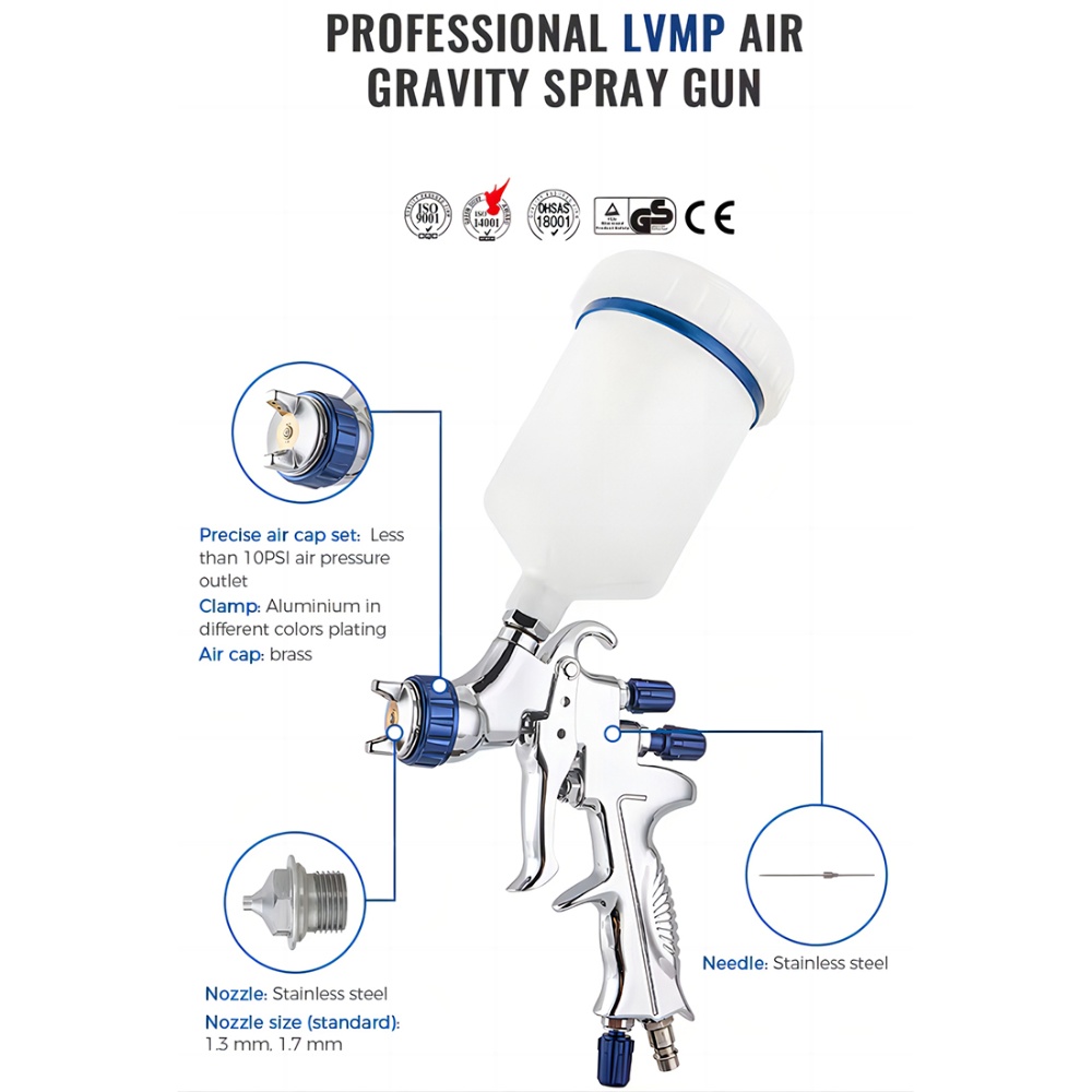 1.3/1.7mm 600ML L.V.M.P Automotive Car Painting Gravity Air Spray Gun