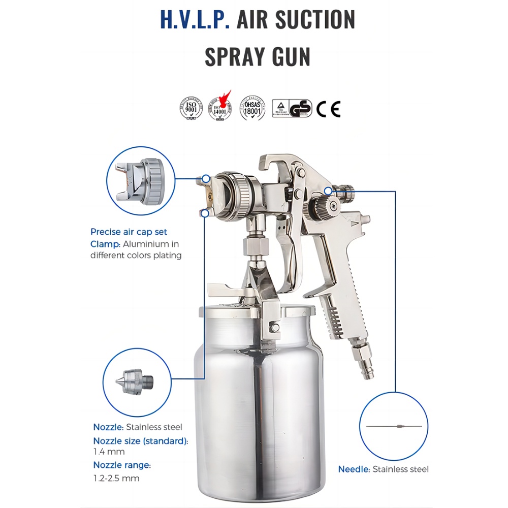1.4mm 1000ML H.V.L.P Nozzle Suction Type Car Paint Gun Pneumatic Air Spray Gun