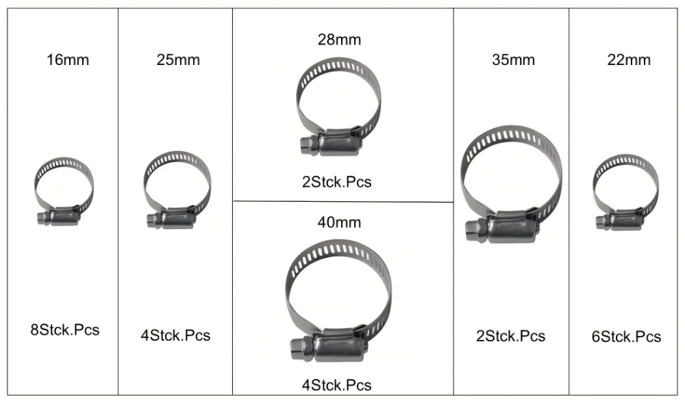 26PC 6 Sizes Assortment Metric American Type Hose Clamp