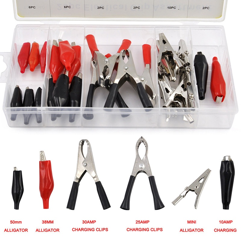 28PC Electrical Alligator Assortment Clips Insulated Crocodile Plastic Badge Reel Alligator Hair Clips Battery Cable