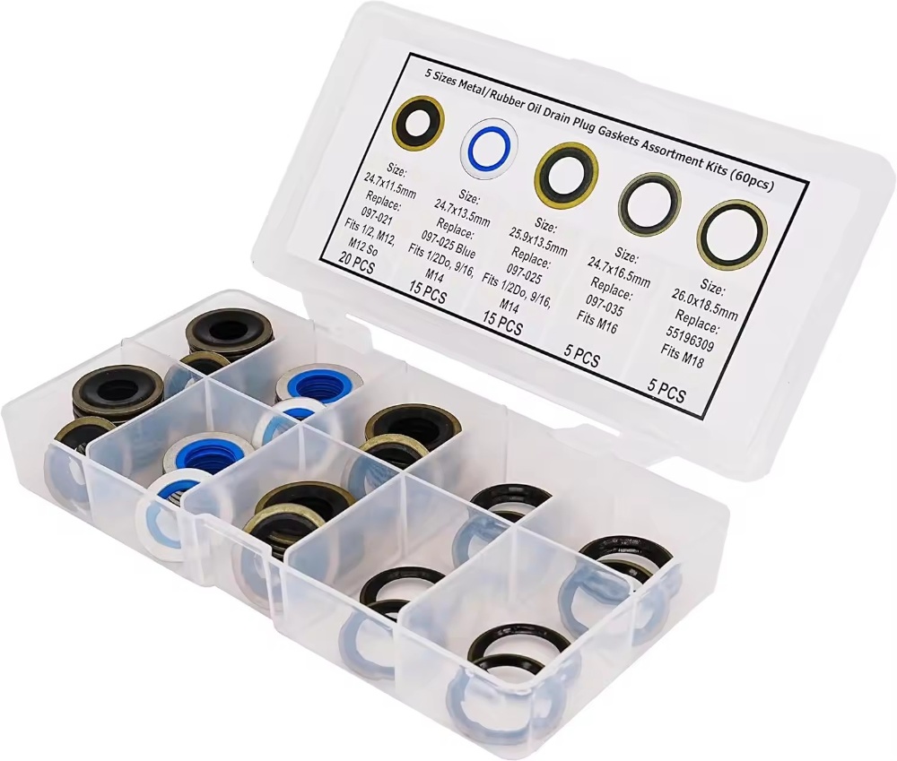 60PC Metal/Rubber Oil Drain Plug Gasket Assortment Kits