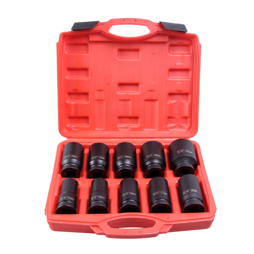 10 PCS 3/4" Drive 22-41mm 6 Point Metric Sockets Deep Impact Socket Set