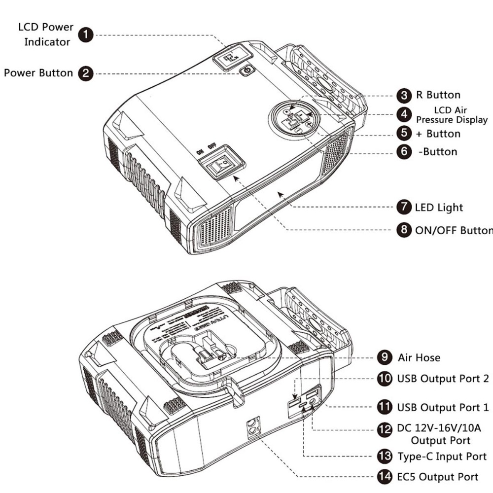 12V 2000A Jump Starter with Air Compressor (24000mAh)