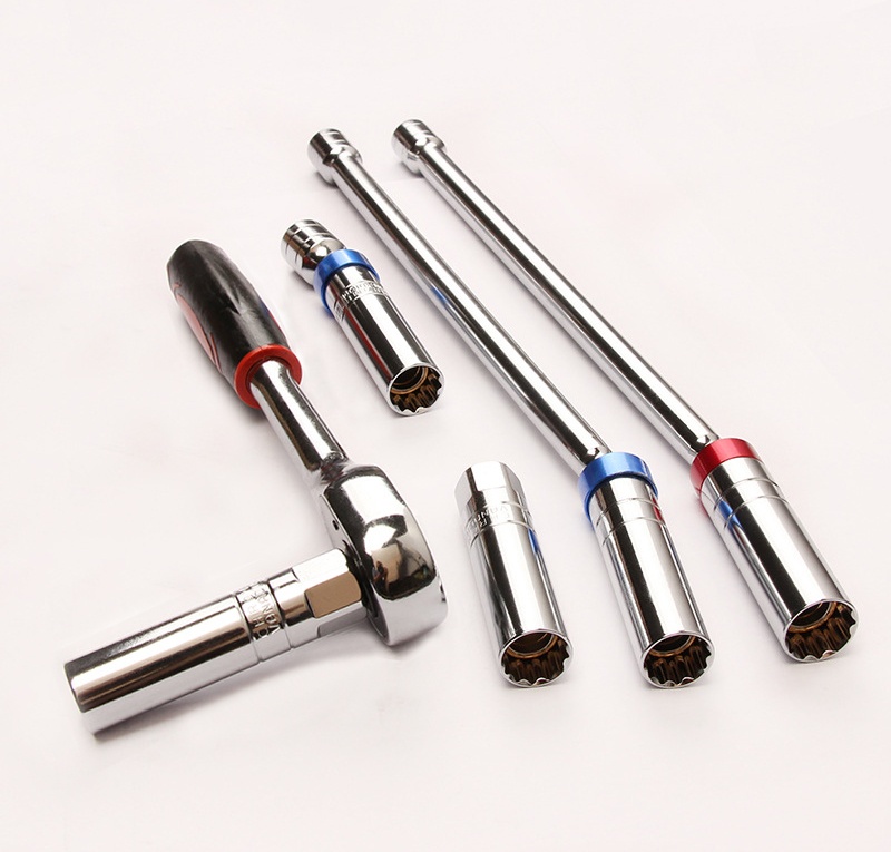 Long handle Universal Spark Plug Socket Wrench W/Magnetic Swivel 12-Angle