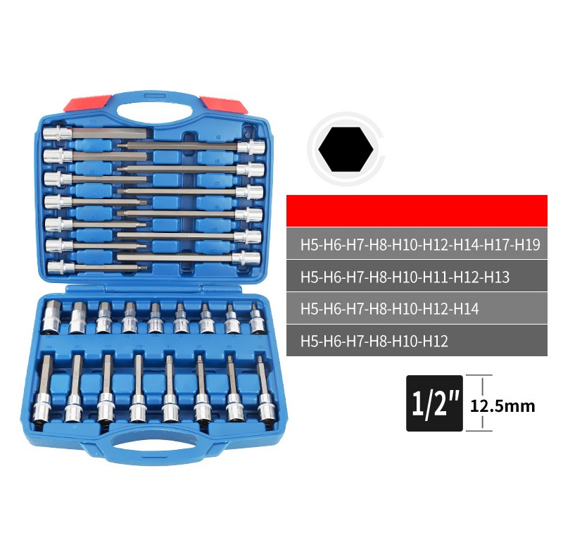 30pcs Socket Bit Set-H type &T&M 1/2"Dr