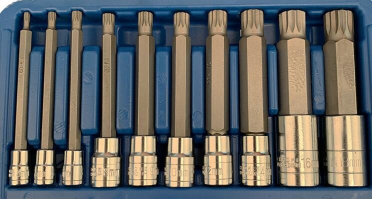 10pcs Socket Bit Set-M type 1/4"&3/8"&1/2"Dr