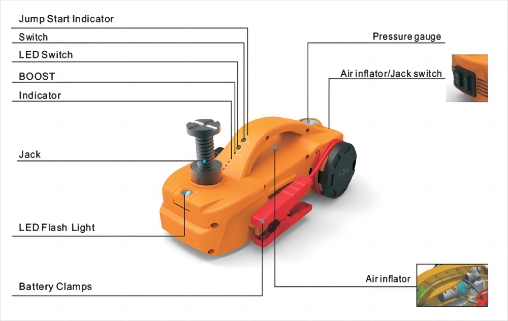 HYDRAULIC CAR JACKS JUMPSTARTER WITH COMPRESSOR