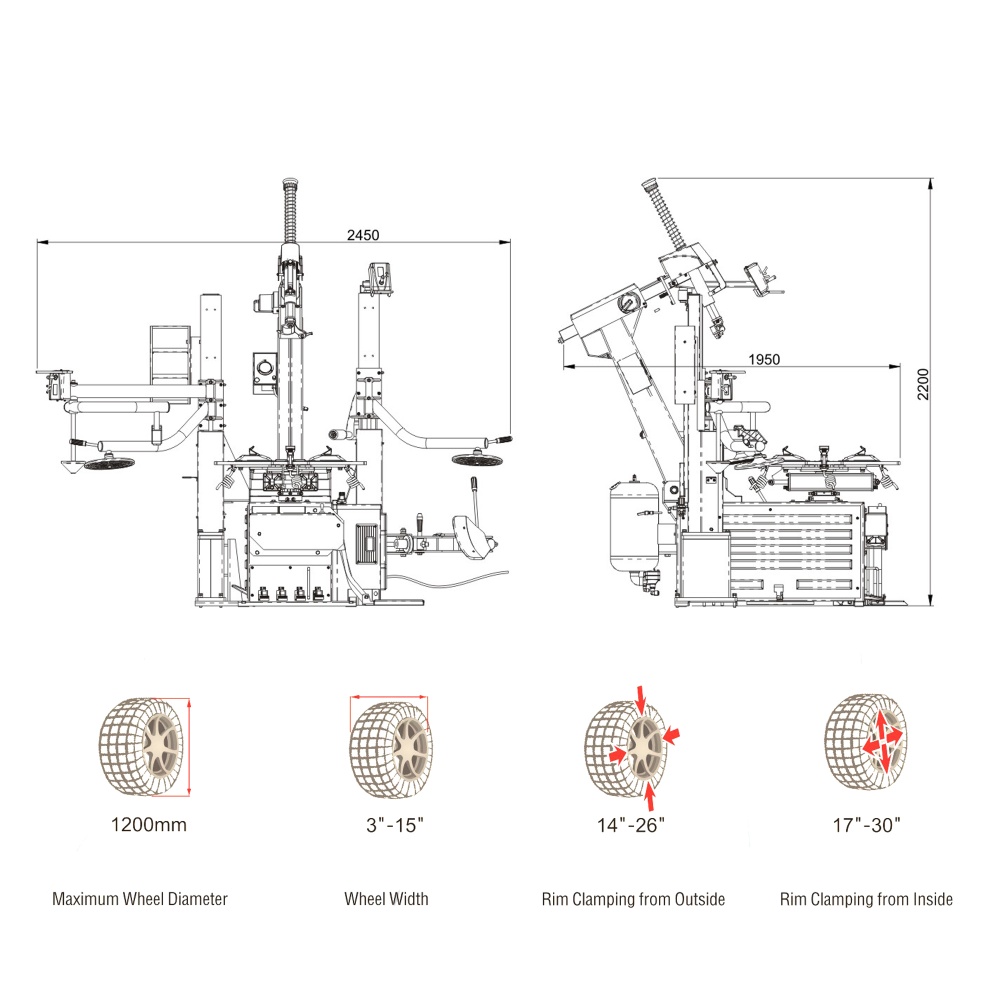 Full- Automatic Car Tire Changer with Double Arms for 17" to 30" Tyres