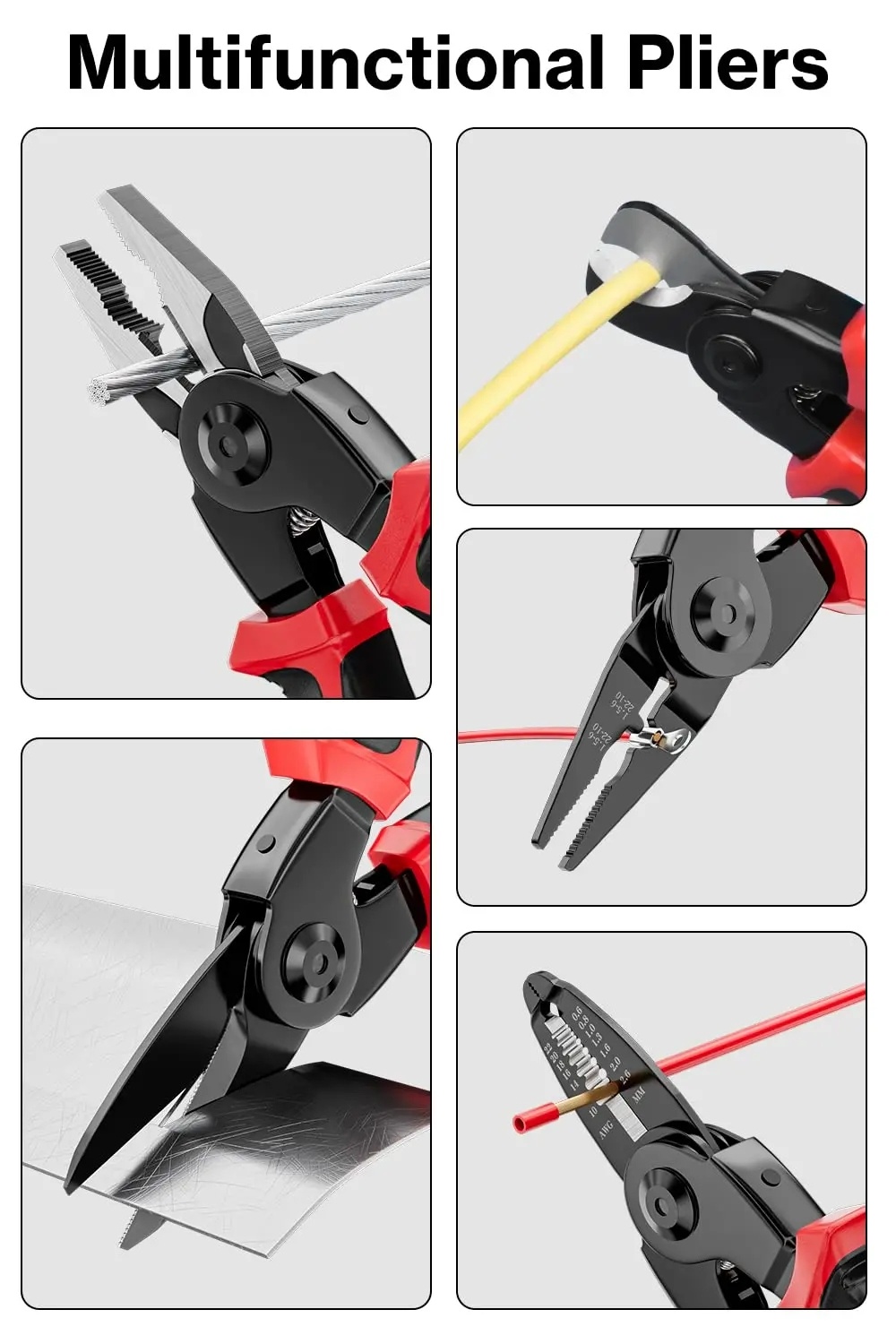 5 in 1 Interchangeable Head Cutting Crimping Pliers Tool Set