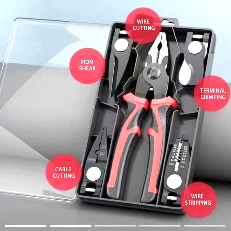 5 in 1 Interchangeable Head Cutting Crimping Pliers Tool Set
