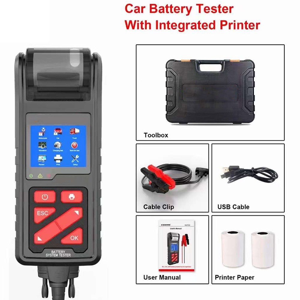 6V/​12V/24V Automotive Battery Tester with Built-in Printer