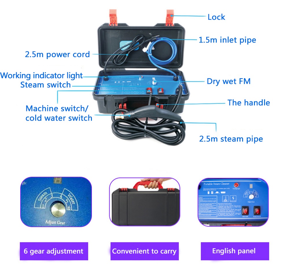 3000W Car Cleaning Machine Air Conditioner High Temperature Portable Pressure Steam Cleaner