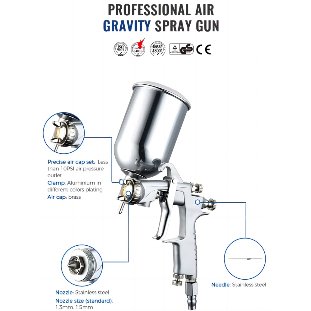 1.3/1.5mm 350ML Professional Surface Refinish Paint Gravity LVMP Pneumatic Air Spray Gun