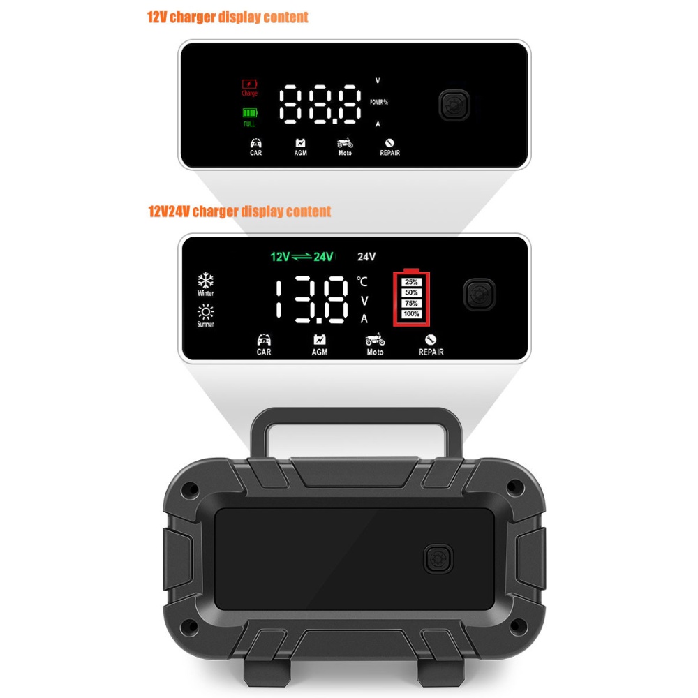 12V/24V Automatic Battery Charger with Large Screen
