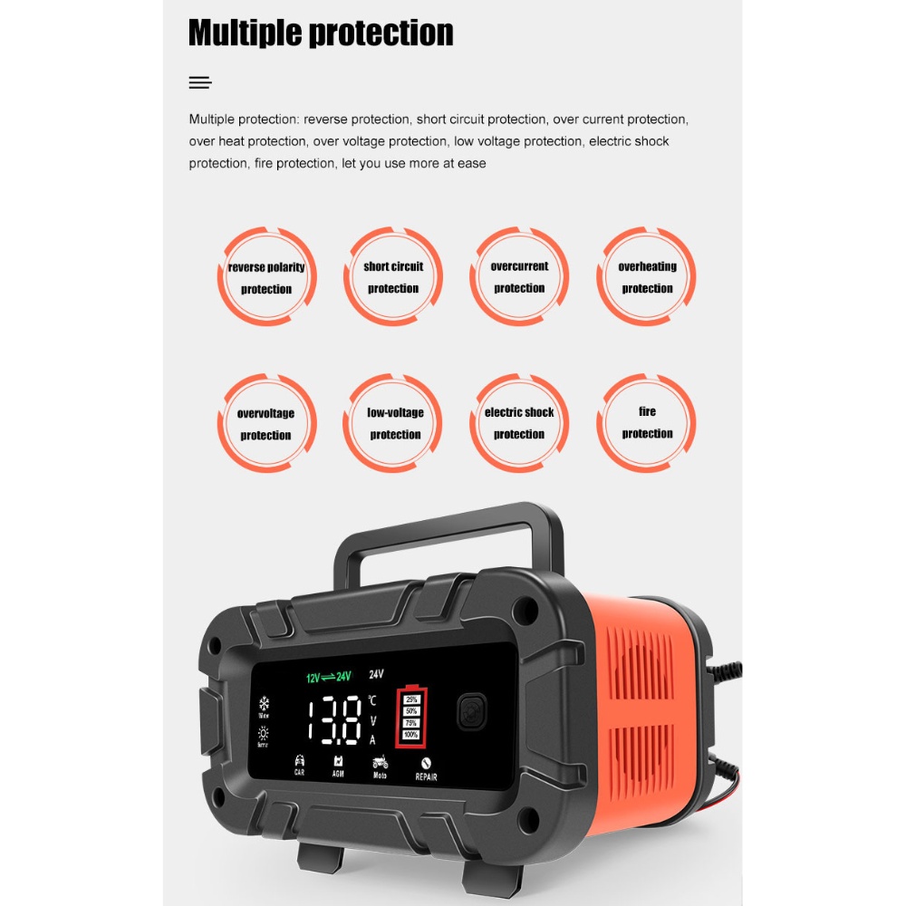 12V/24V Automatic Battery Charger with Large Screen