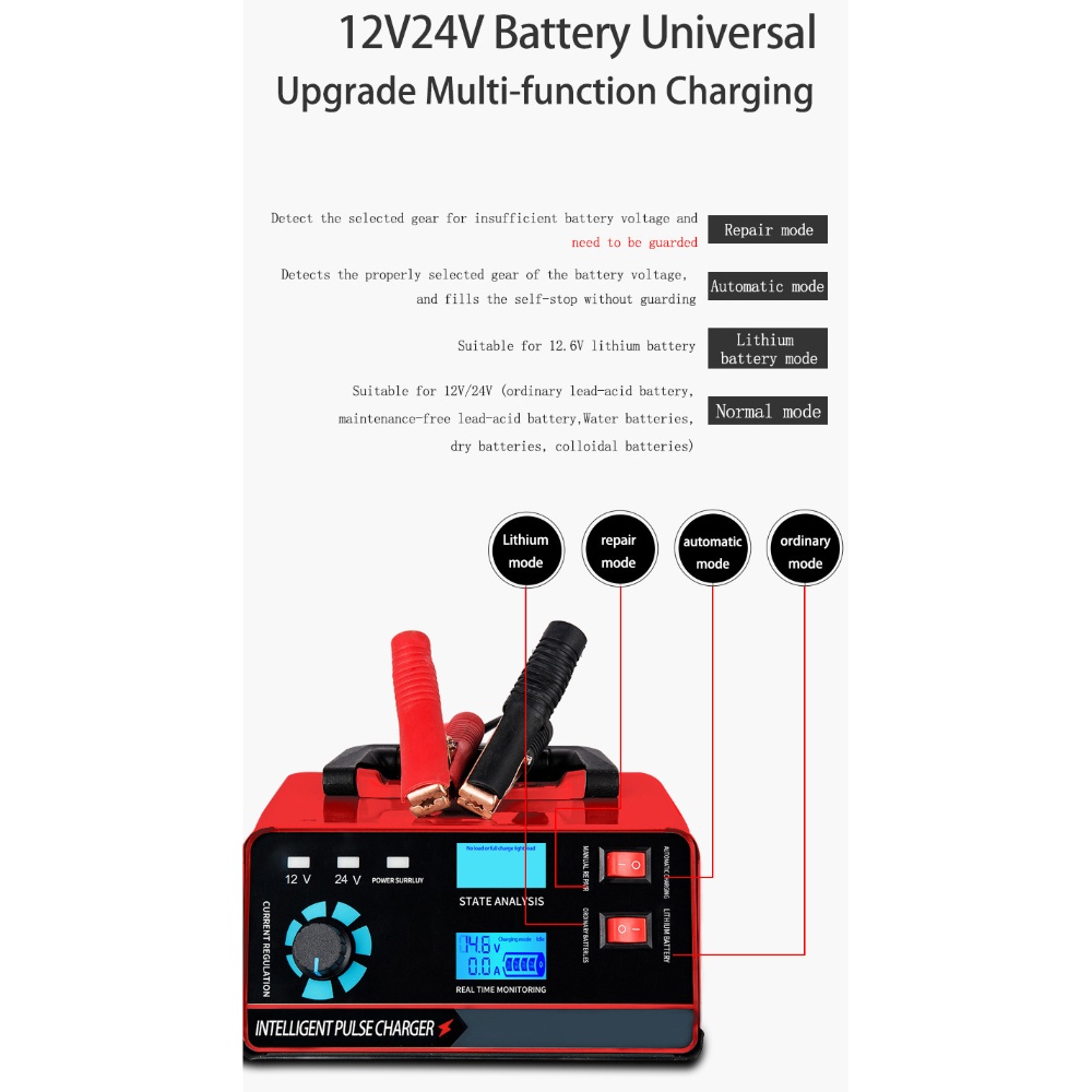 12V/24V Smart Battery Charger Ordinary/ Lithium Battery