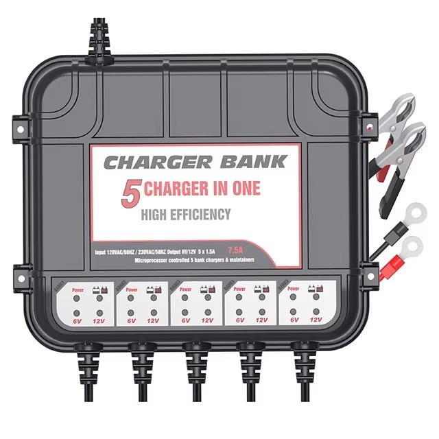 5-bank 7.5A Smart 12V Lead-Acid/LifeP04  Battery Charger