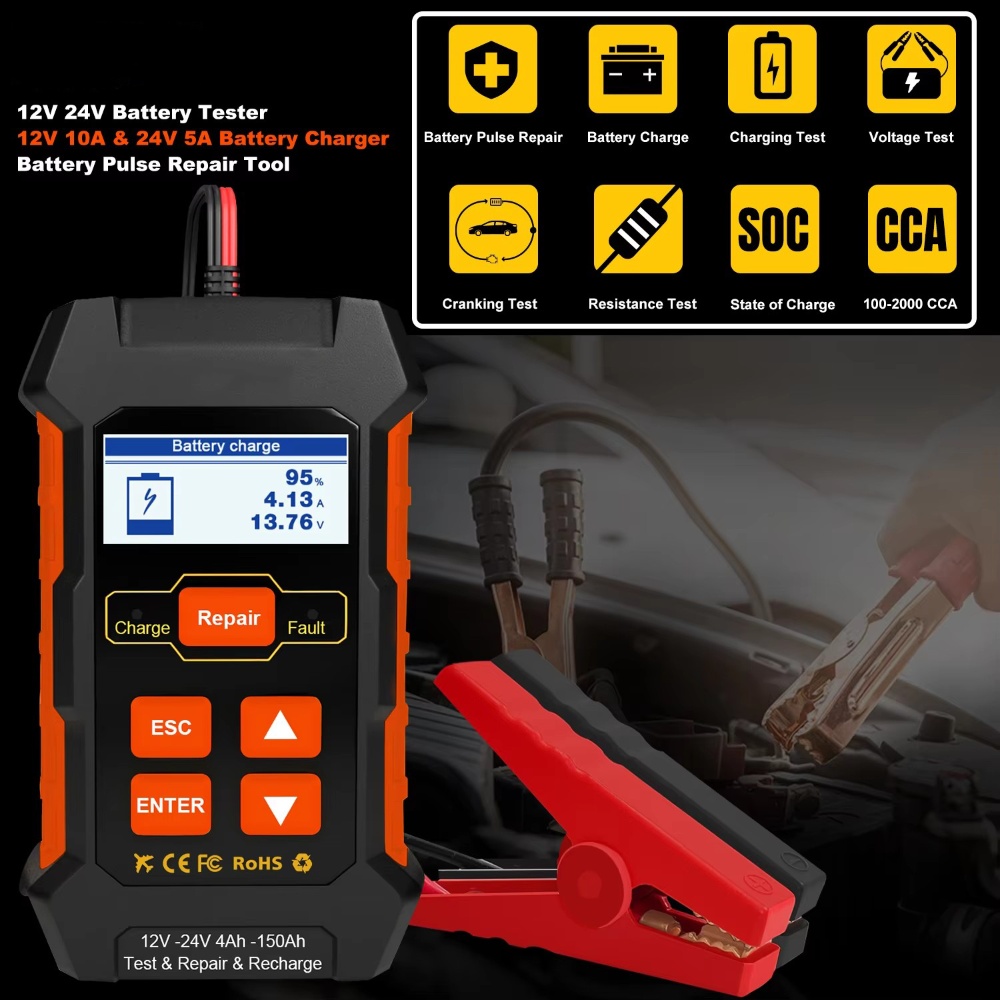 12V/24V 3 in 1 Battery Tester/Charger/Pulse Repair