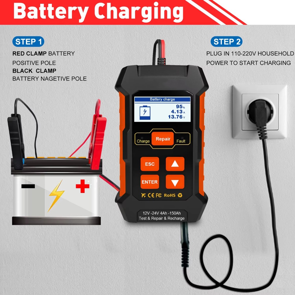 12V/24V 3 in 1 Battery Tester/Charger/Pulse Repair