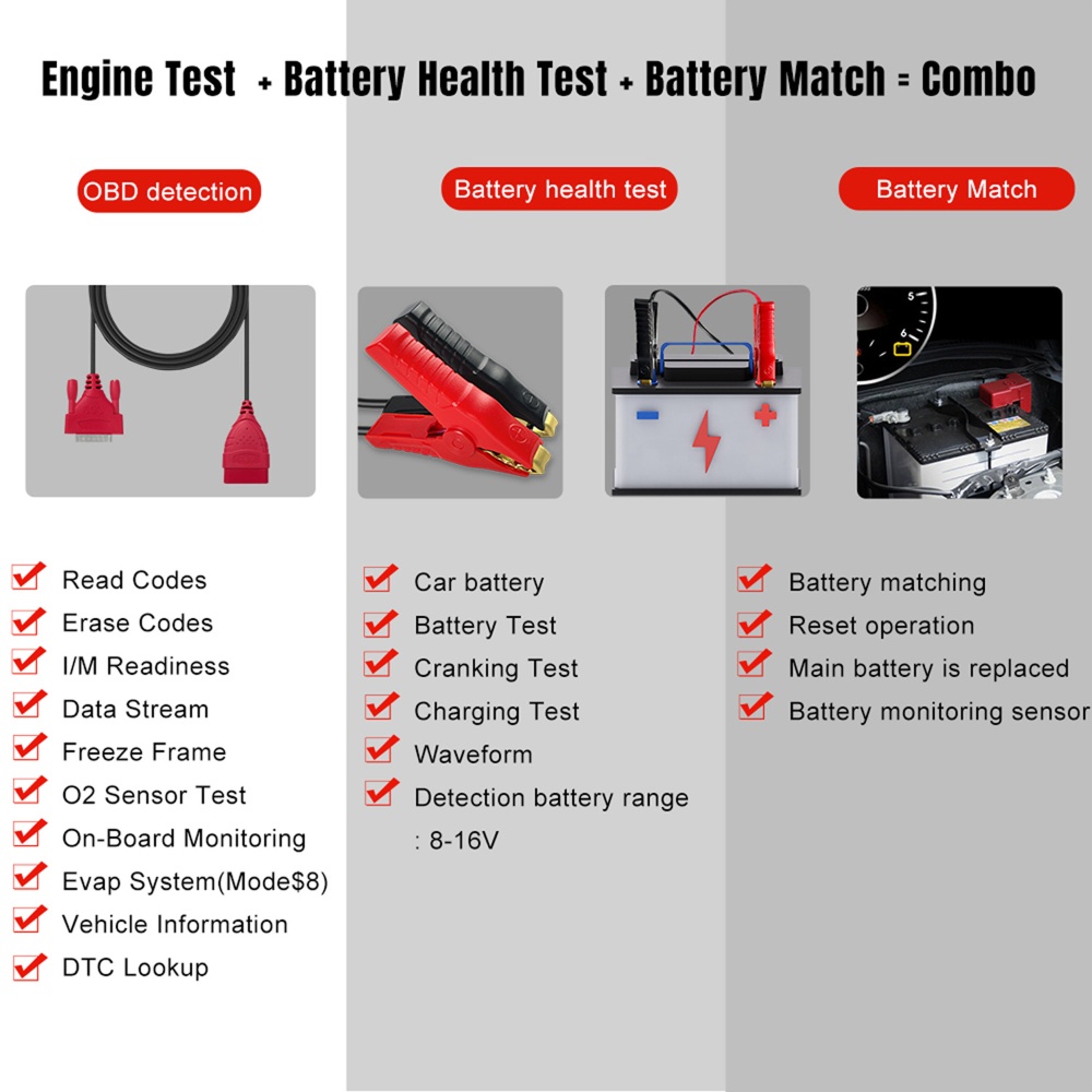 3 in 1 Battery Tester and Battery Match & OBD2 Scanner Diagnostic Tool