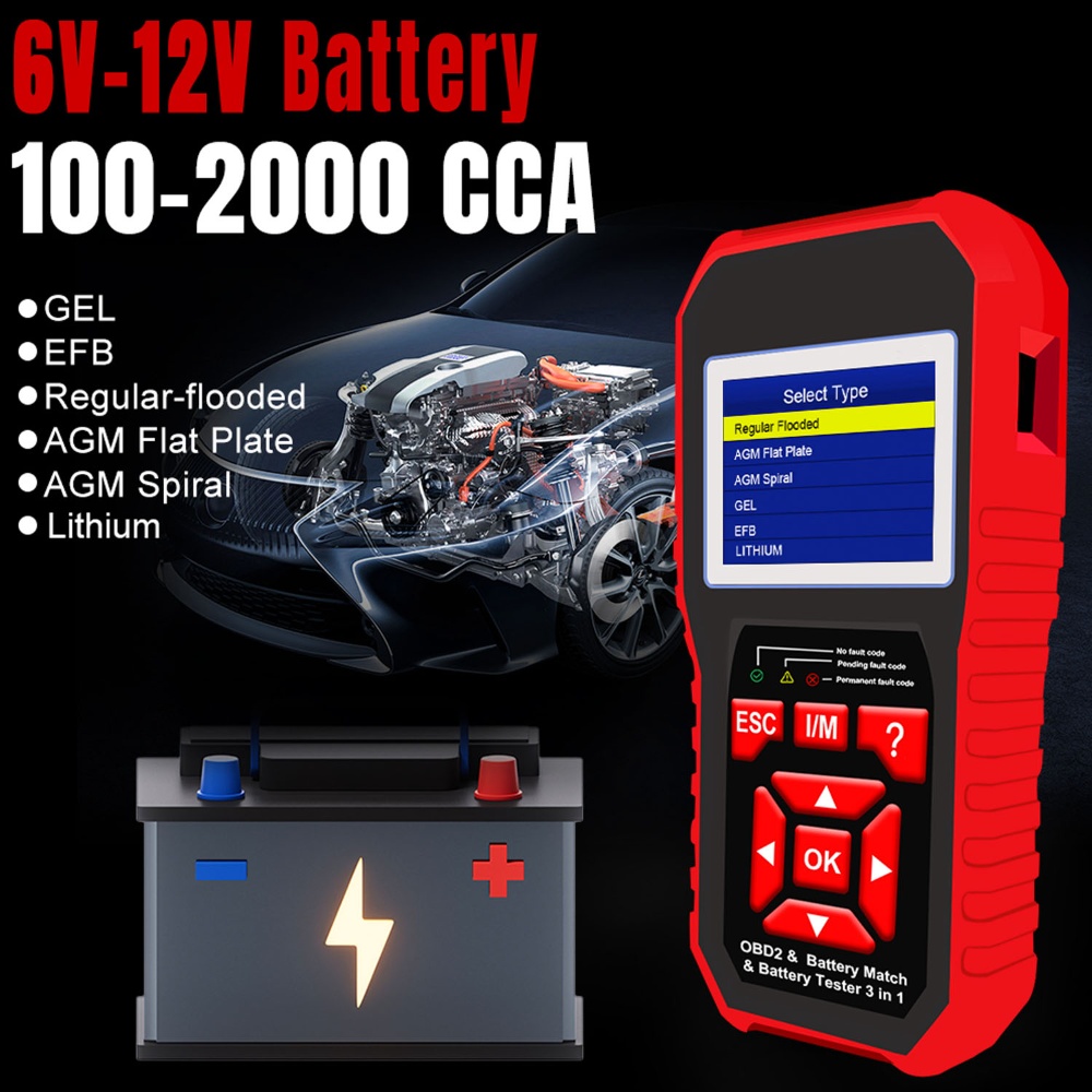 3 in 1 Battery Tester and Battery Match & OBD2 Scanner Diagnostic Tool
