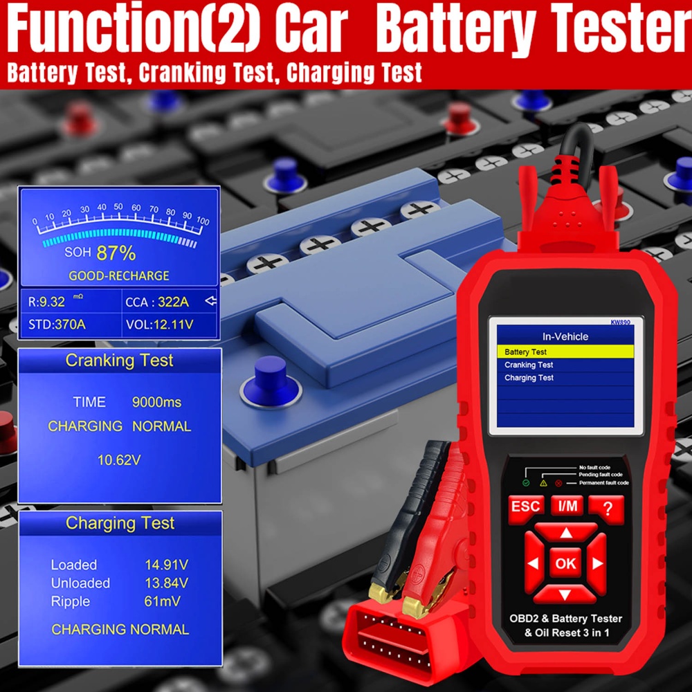 3 in 1 Battery Tester & Oil Service Light Reset & OBD2 Scanner Diagnostic Tool