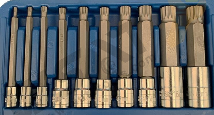 10pcs Socket Bit Set-M type 1/4"&3/8"&1/2"Dr