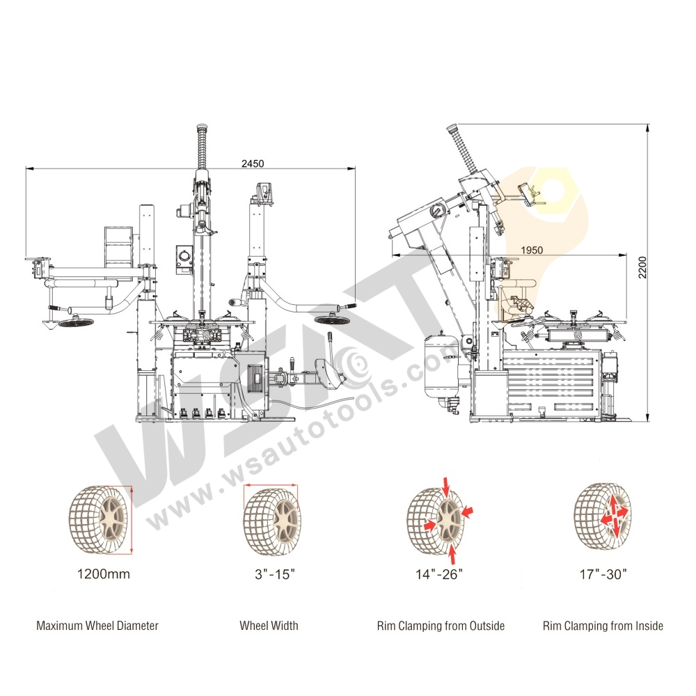 Full- Automatic Car Tire Changer with Double Arms for 17" to 30" Tyres
