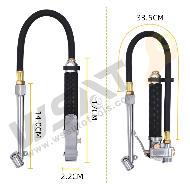 Heavy Duty Tire Inflator Air Pressure Gauge with Rubber Hose