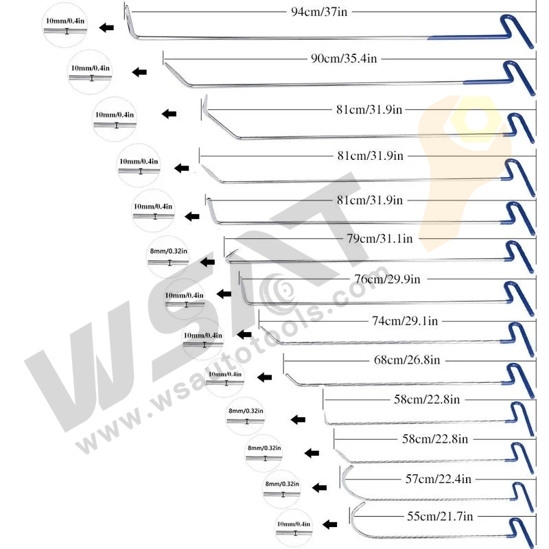 13 Crowbars professional car dent repair tool push hook rods tool for car dent repairing
