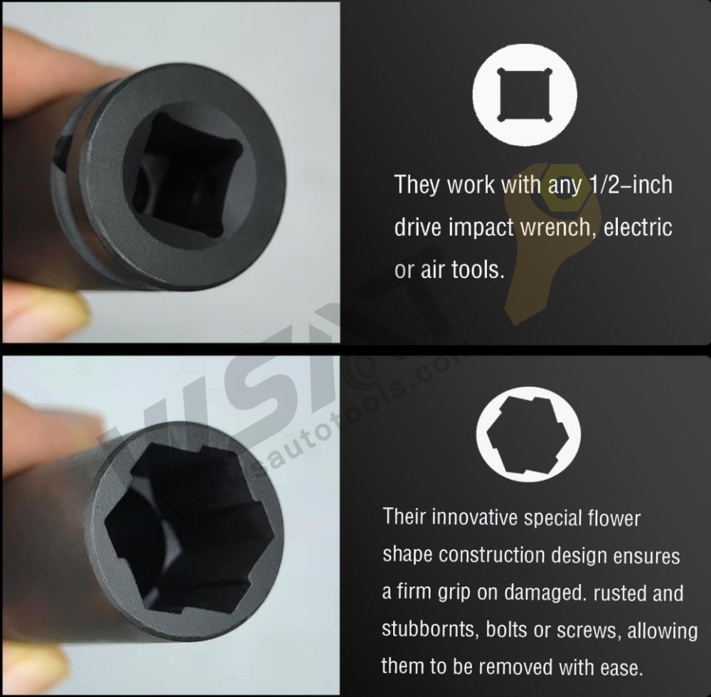 3PCS 1/2"Dr Damaged Wheel Nut Remover