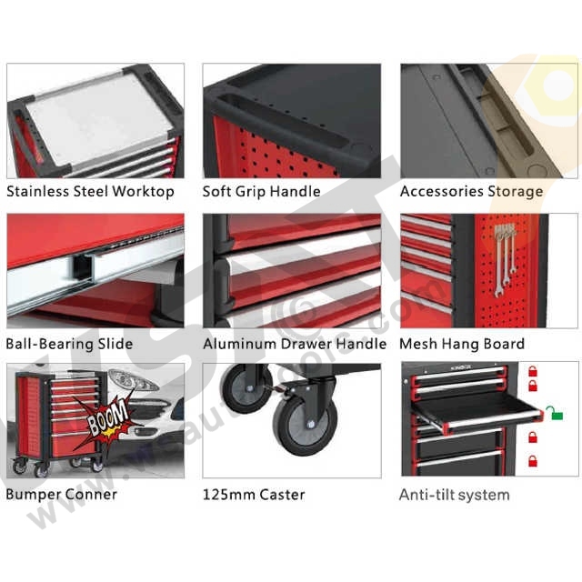 7-Drawer Tool Trolley With Stainless steel worktop