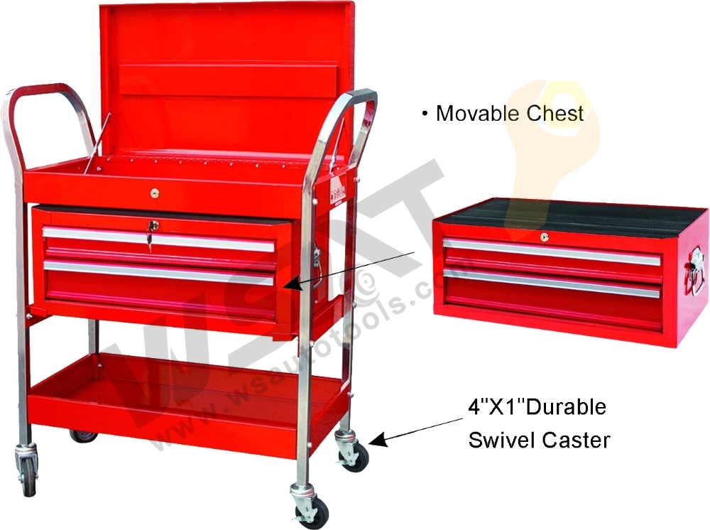 2 Shelf Service Cart With Locking Lid And 2-drawer Chest