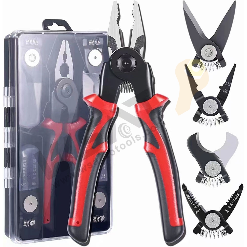 5 in 1 Interchangeable Head Cutting Crimping Pliers Tool Set